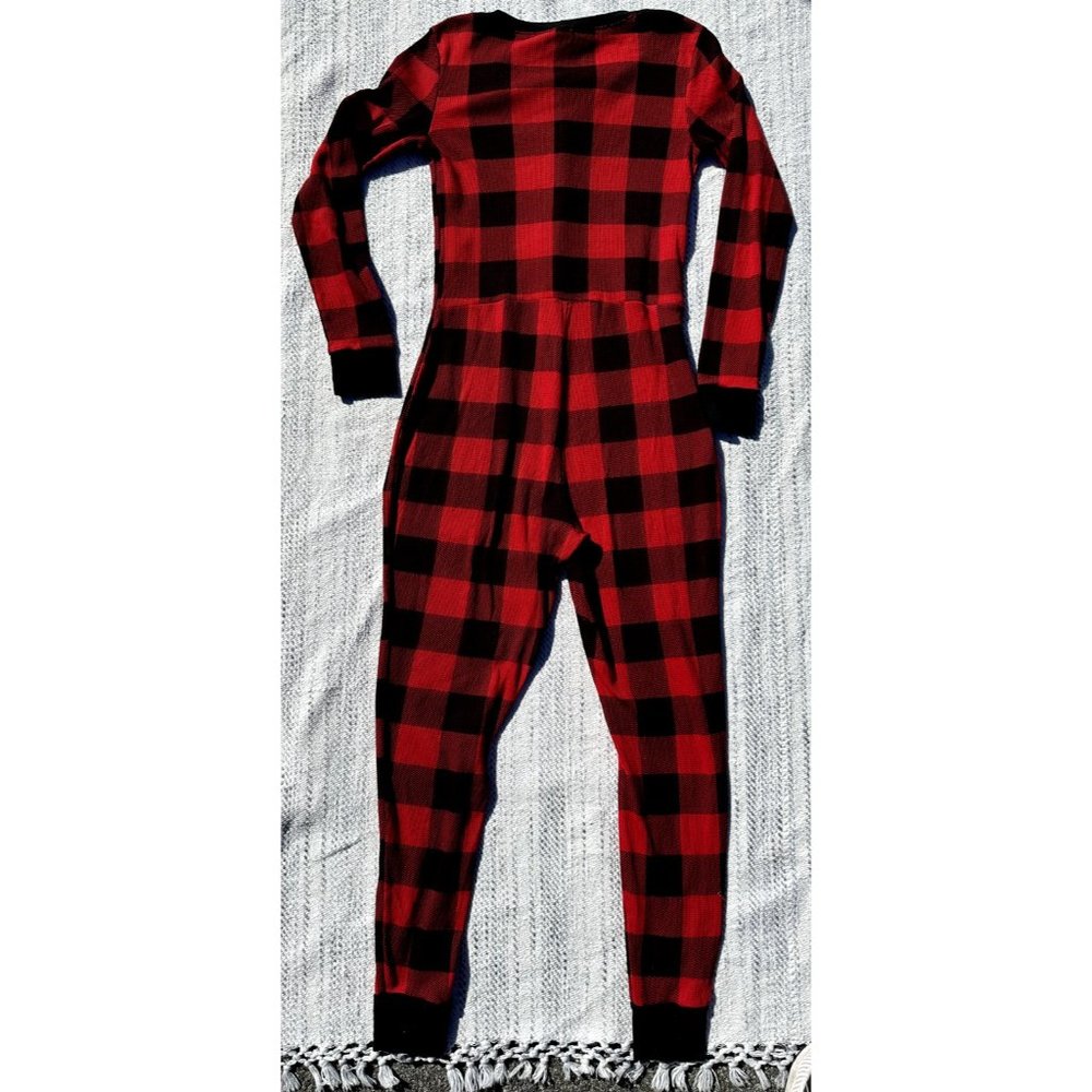 Old Navy Union Suit Small Red Black Plaid Thermo Christmas Henley Y2K Adults - Picture 3 of 8